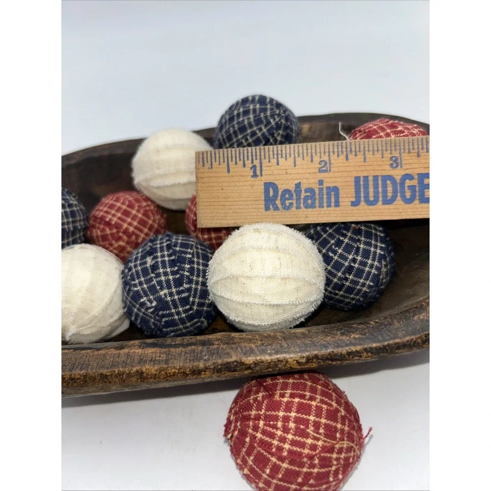 Primitive Americana Gingham Rag Balls Set of 12 Red White Blue Bowl Filler